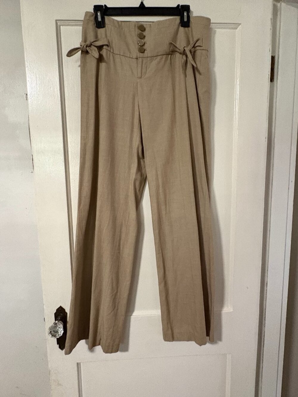 Anthropologie Elevenses Wide Leg Pants with Tie and Button Detail sz 8